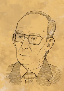 Retrat de Josep Benet i Morell. Realitzat amb grafit i tinta. Autor Daniel Soriano.